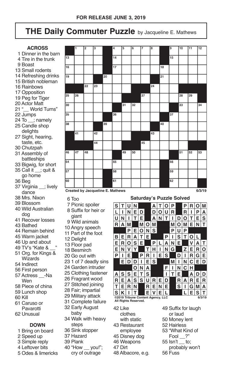 Free Printable Daily Newspaper Crosswords Printable Crossword Puzzles