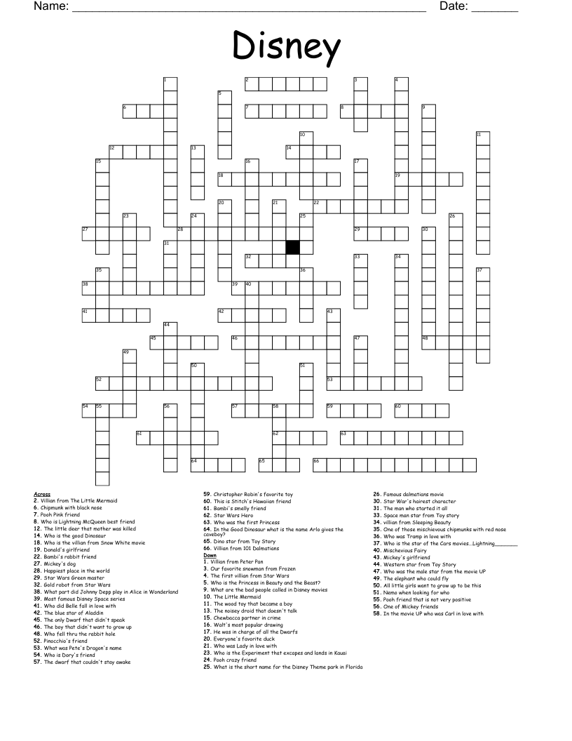 Free Printable Disney Crossword Puzzles Daily Printable Crosswords