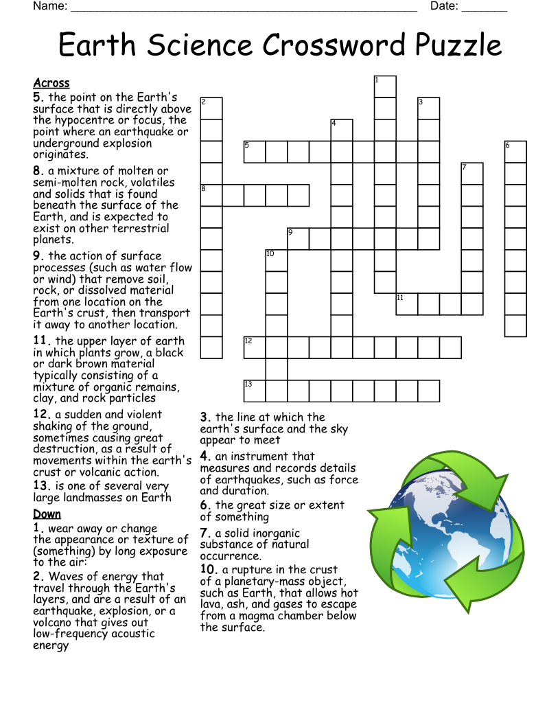 Free Printable Science Crossword Puzzles FREE Printable A Z