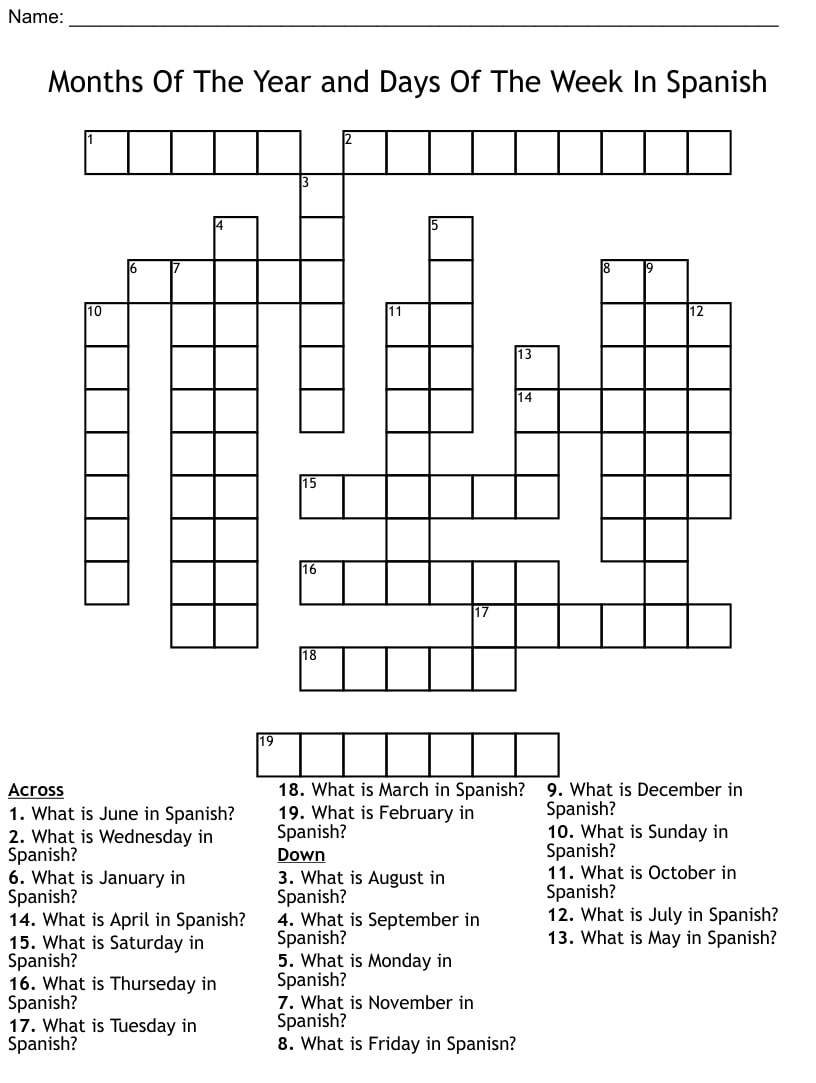 Free Printable Spanish Crossword Puzzles Printable JD
