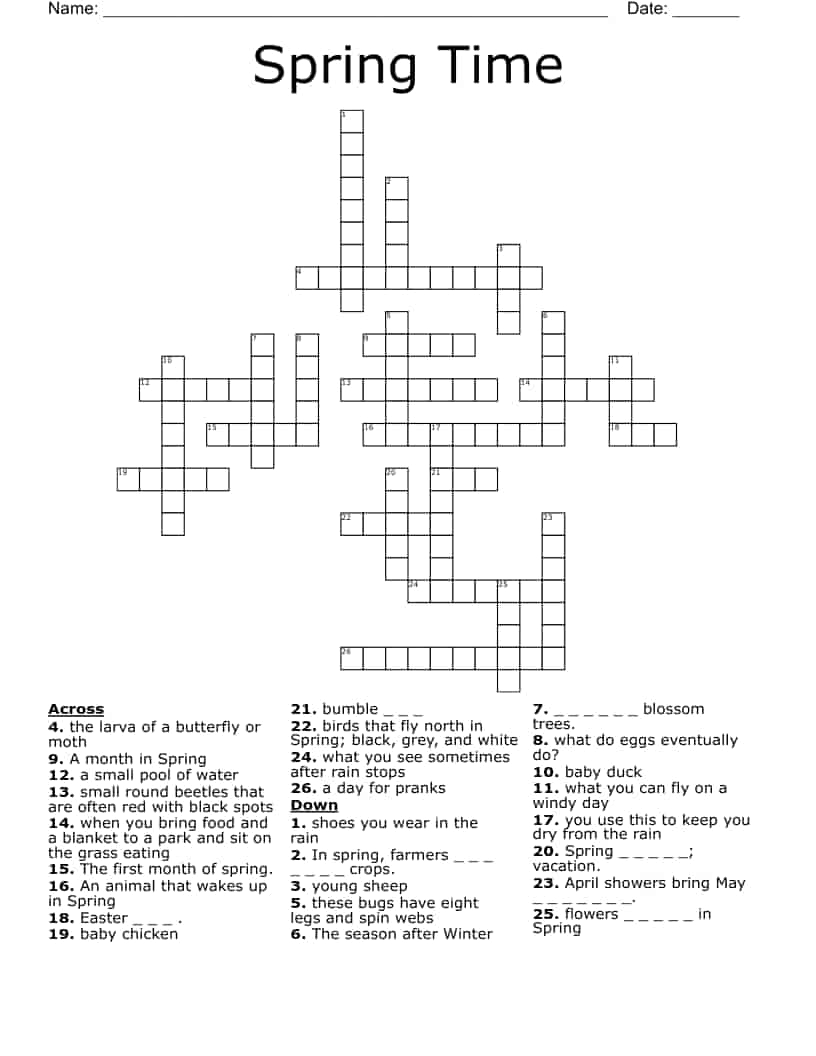 Free Printable Spring Crossword Puzzles Free Download And Print For You