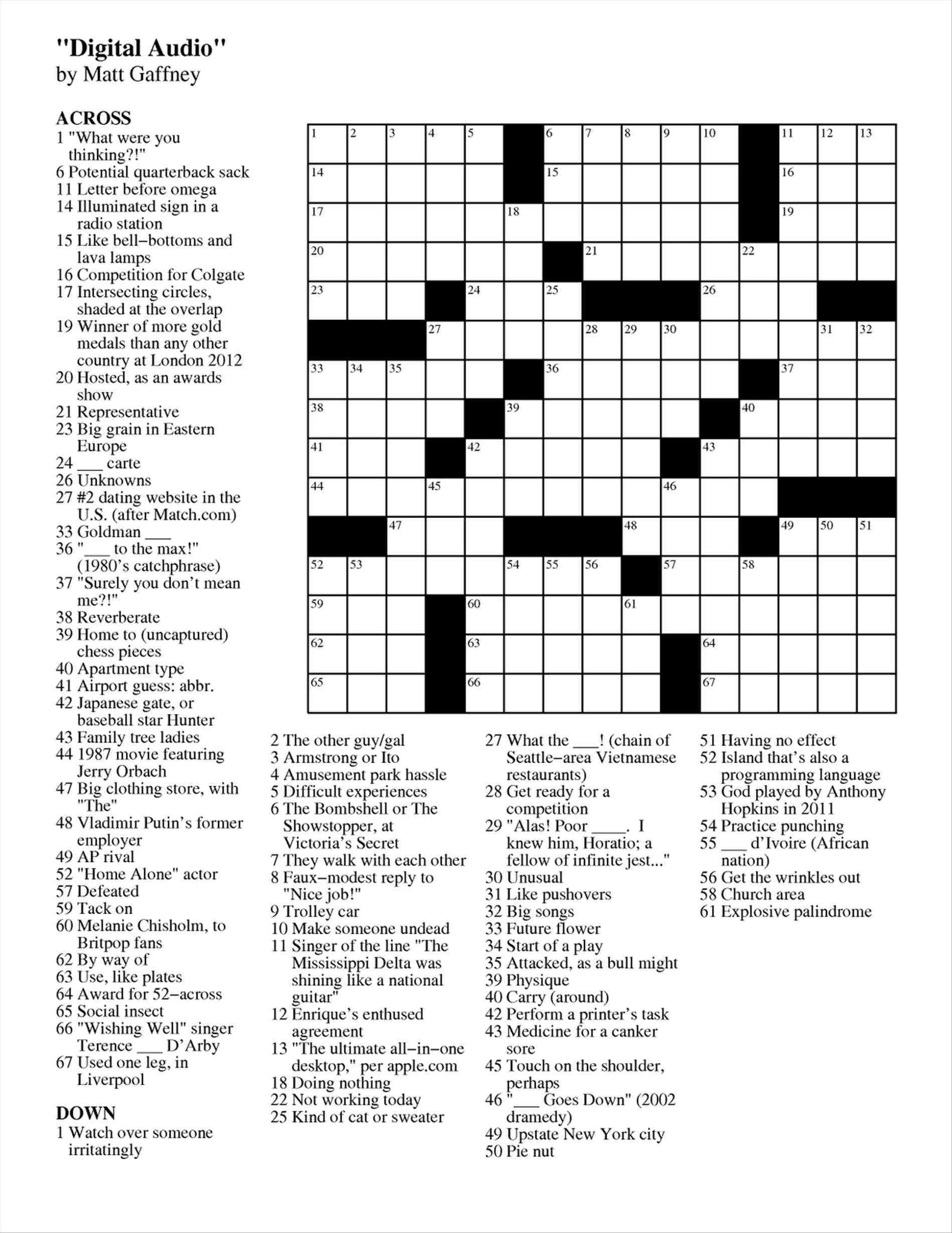 Free Printable Universal Crossword Puzzles Irama Design