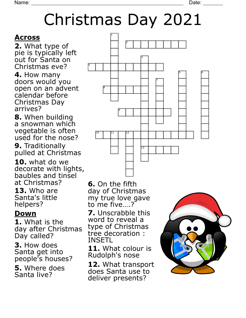 Free Printable Xmas Crosswords FREE Printable HQ