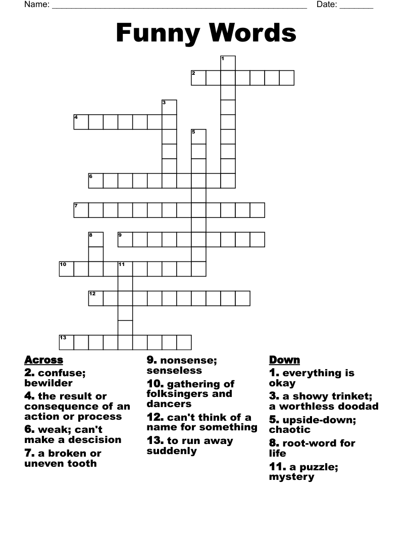 Funny Crossword Puzzles Printable Endless Entertainment For All Ages 