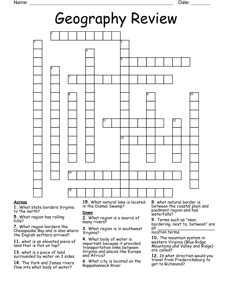 Geography Review Crossword Puzzle Free Download And Print For You 