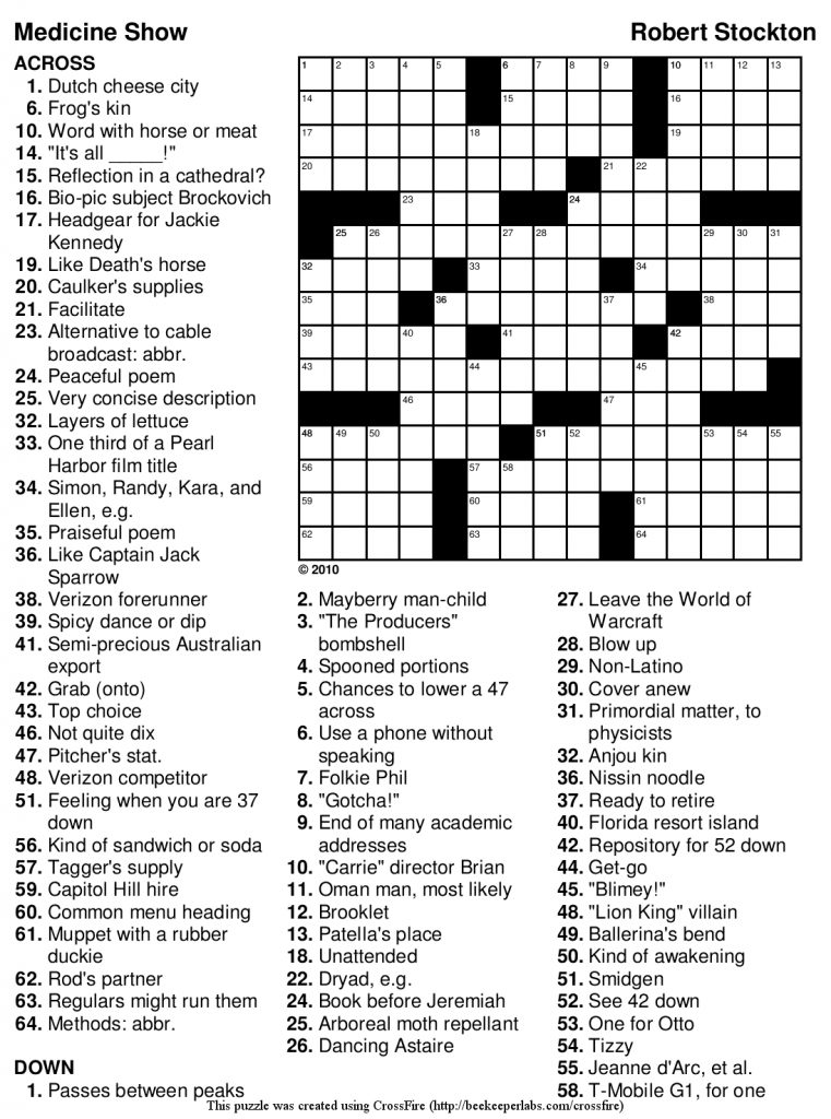 Get Free Printable Crosswords With Solutions Fun Printables For