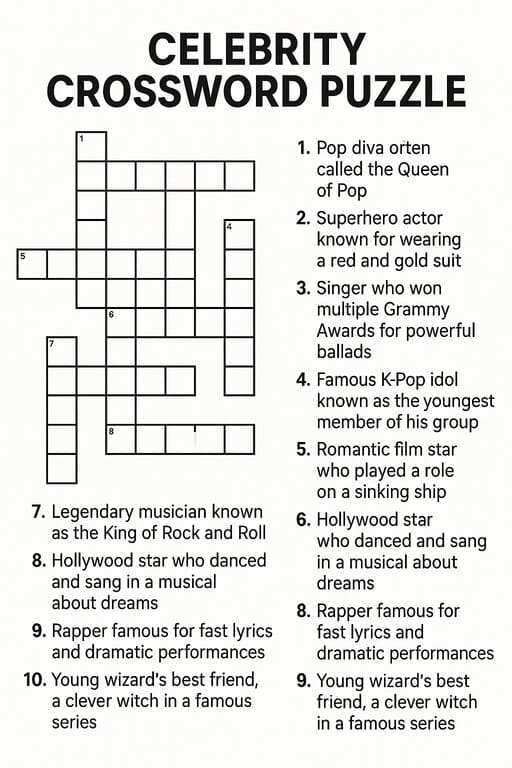 Hard Celebrity Crossword Puzzle Free Download And Print For You 