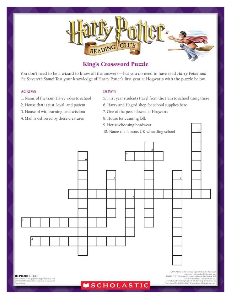 Harry Potter Crossword Printable Dev onallcylinders