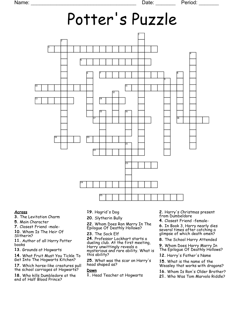 Harry Potter Crossword Puzzle Printable FREE Printable HQ