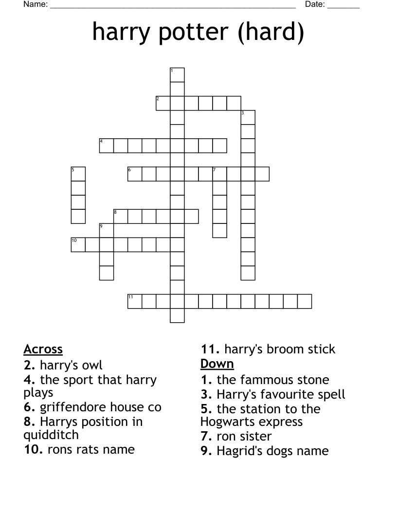 Harry Potter Crossword Puzzles Free Printable Free Download And Print
