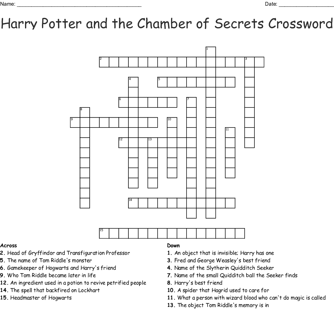 Harry Potter Printable Crossword Printable Sight Words List