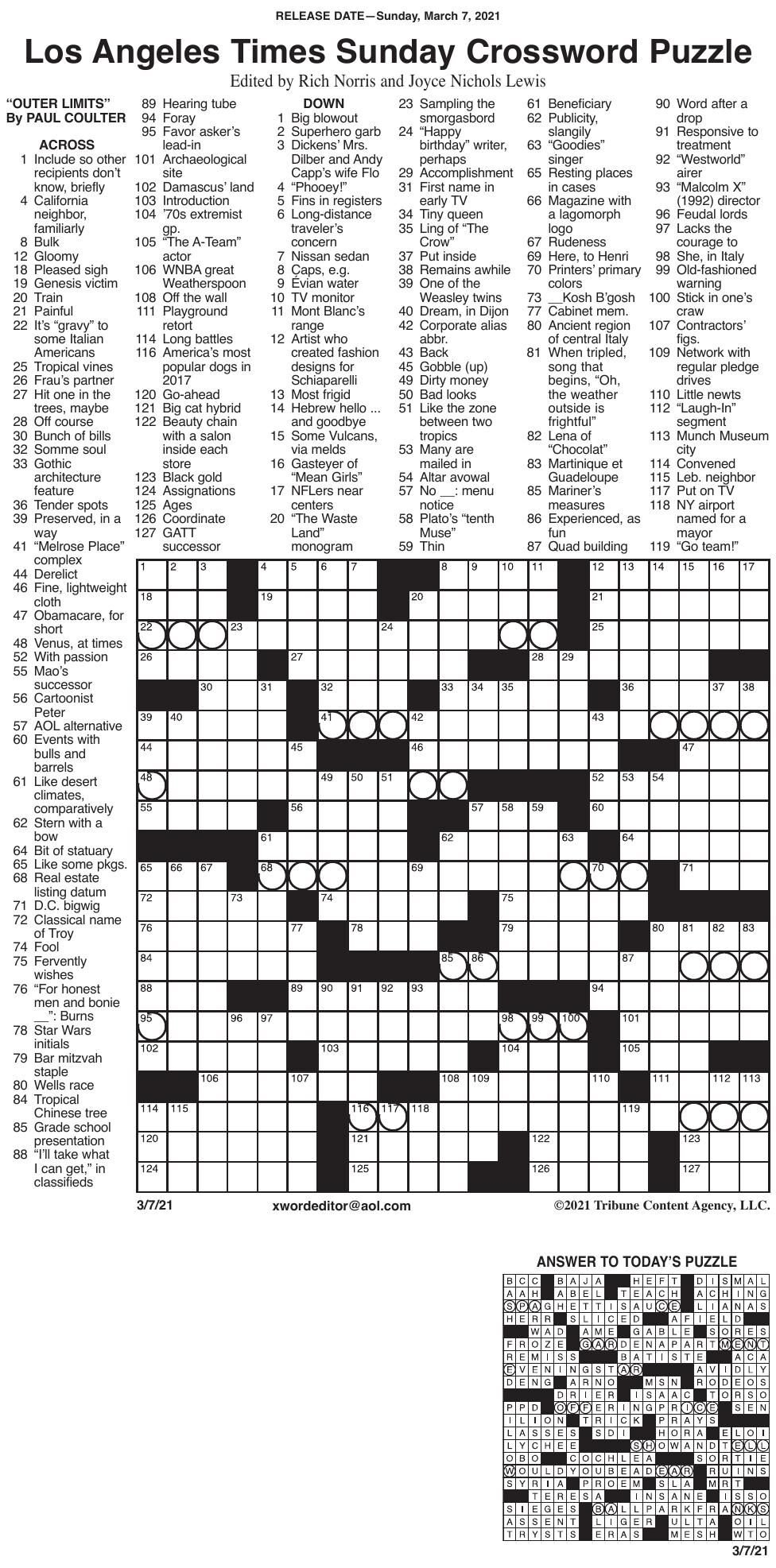 La Times Printable Crossword Puzzles Free Daily Crossword Printable
