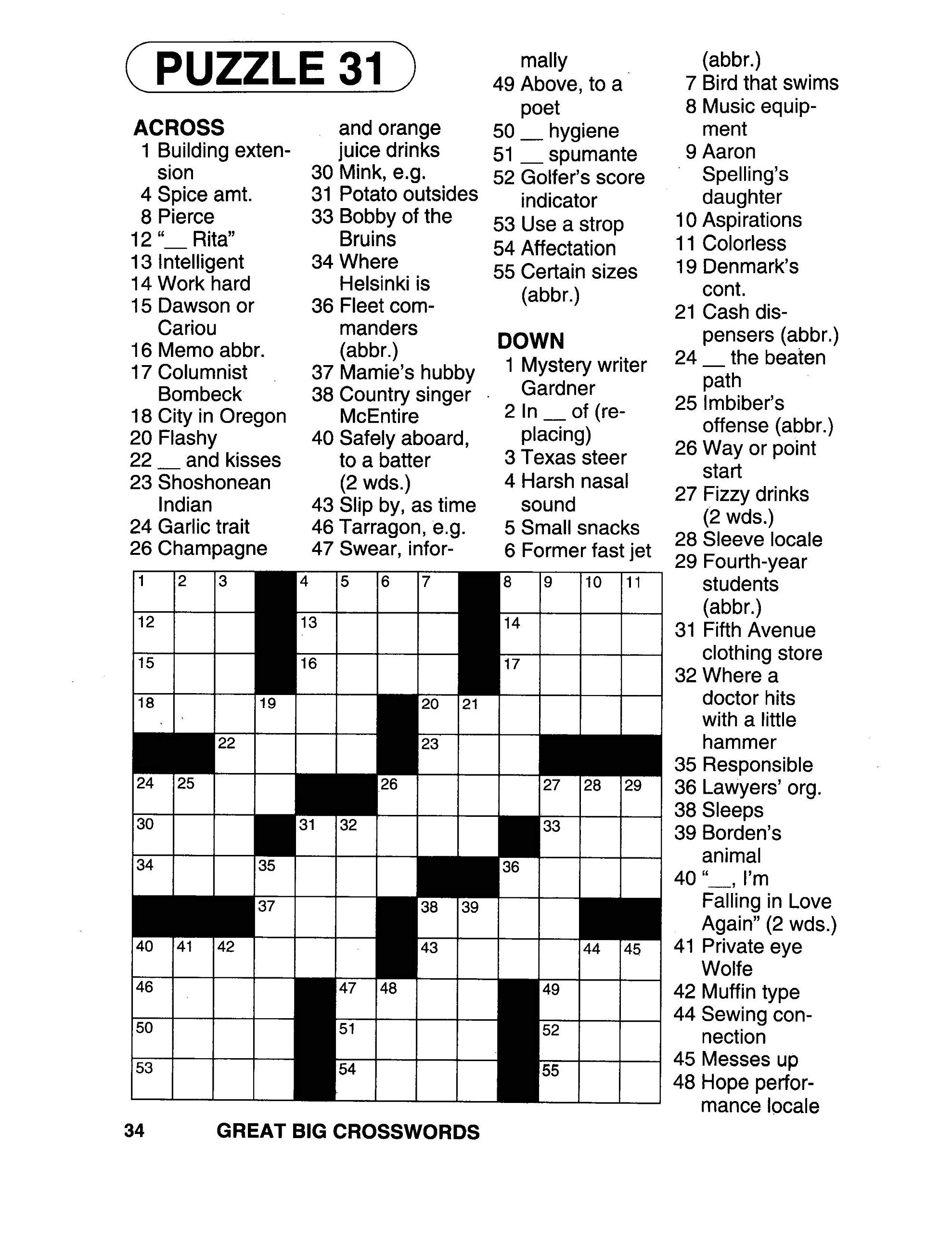 Large Print Printable Crossword Puzzles Printable Calendar