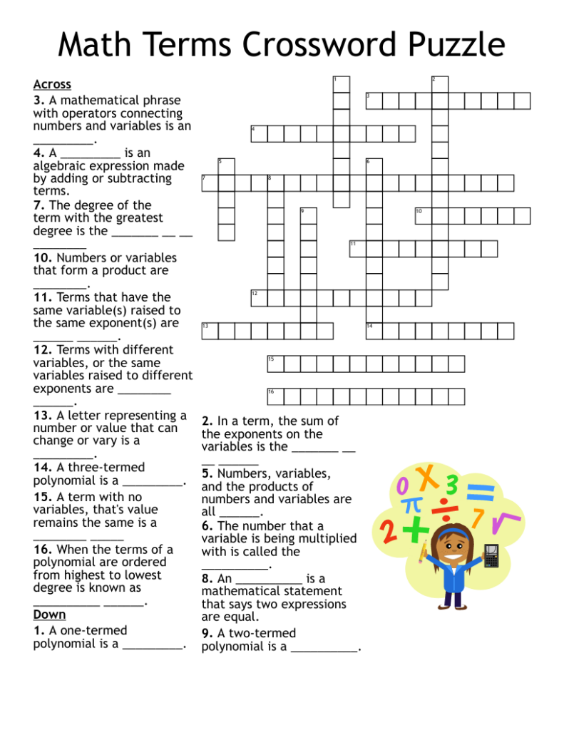 Math Crossword Puzzles Free Printable Crosswords