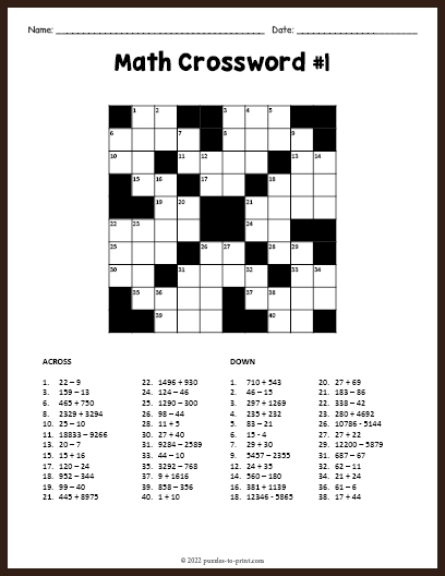 Maths Crosswords Printable Jace Printable