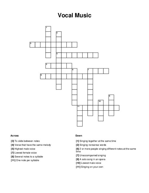 Music Crossword Puzzle Free Printable Crosswords