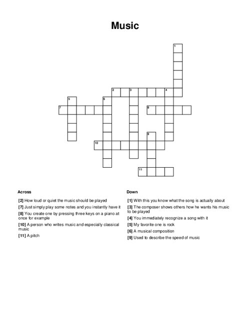 Music Crossword Puzzle Free Printable Crosswords