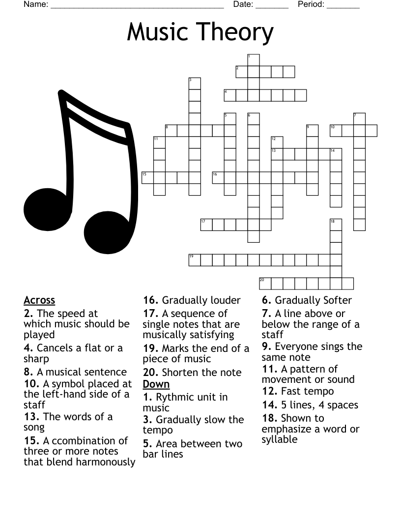 Music Crosswords Printable All FREE Printables