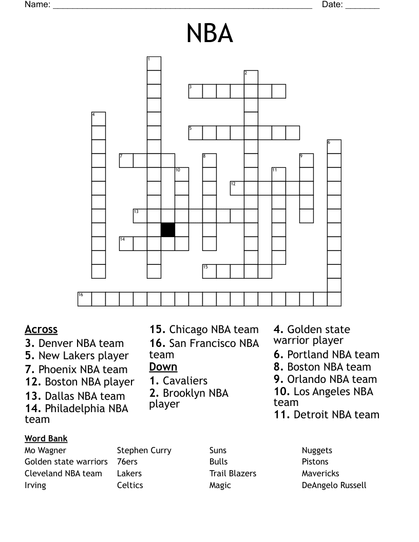 NBA Crossword Puzzle Free Printable Free Download And Print For You 