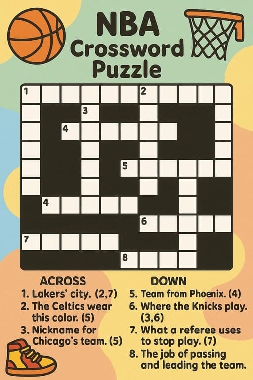 NBA Crossword Puzzle Printable Free Download And Print For You 