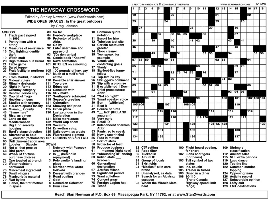 Newsday Crossword Puzzle Printable Free Printable Worksheets