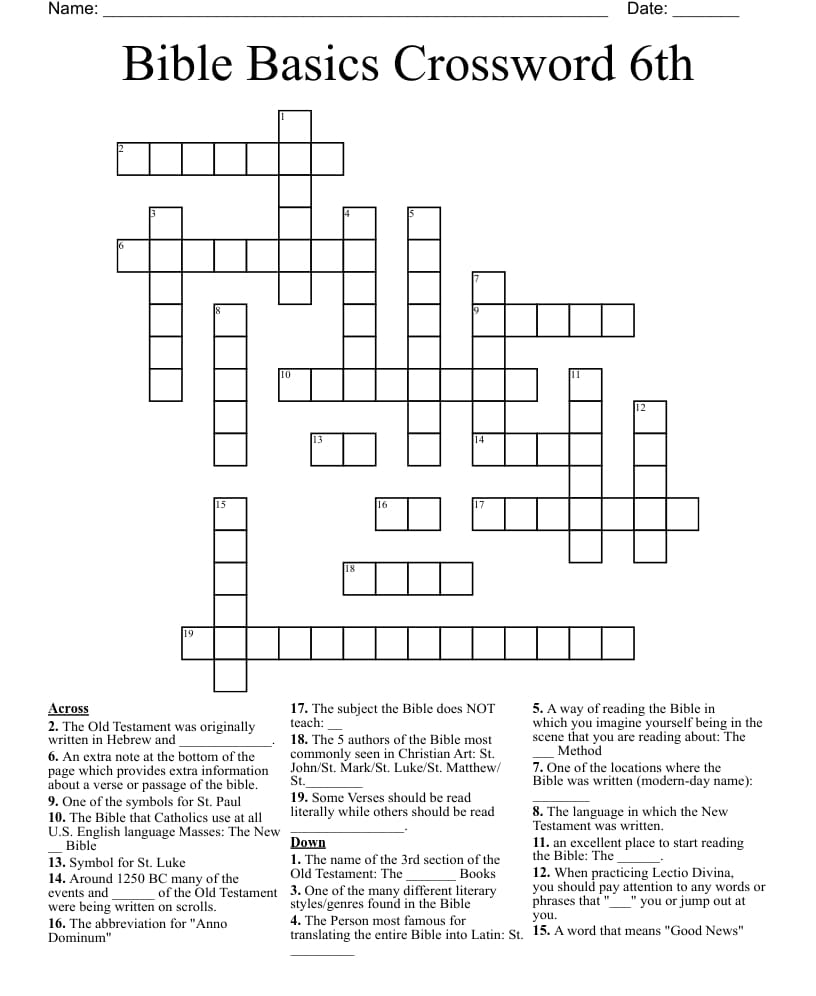 Printable Basic Bible Crossword Puzzles Free Download And Print For You 