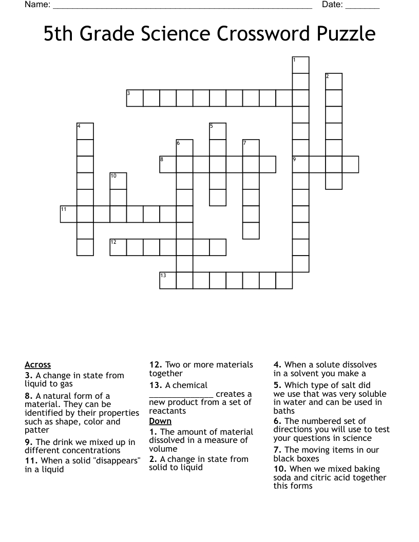 Printable Crossword Puzzles For 5th Graders All FREE Printables
