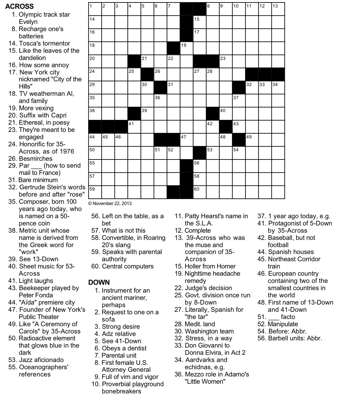 Printable Crossword Puzzles Music All FREE Printables