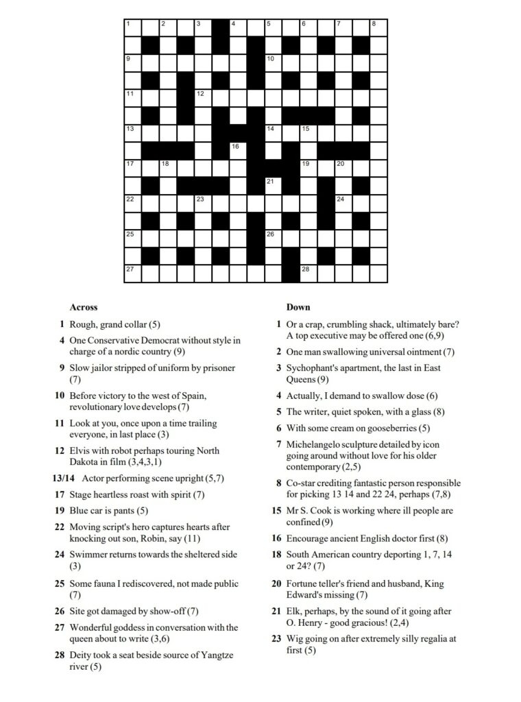 Printable Cryptic Crossword Puzzles Free Daily Crossword Printable