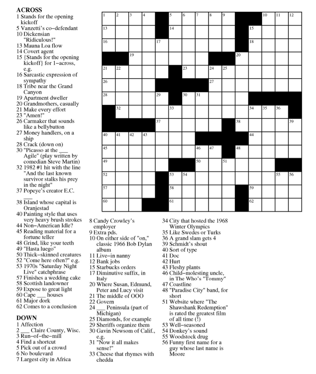 Printable Daily Crossword Puzzle Free Printable Crosswords