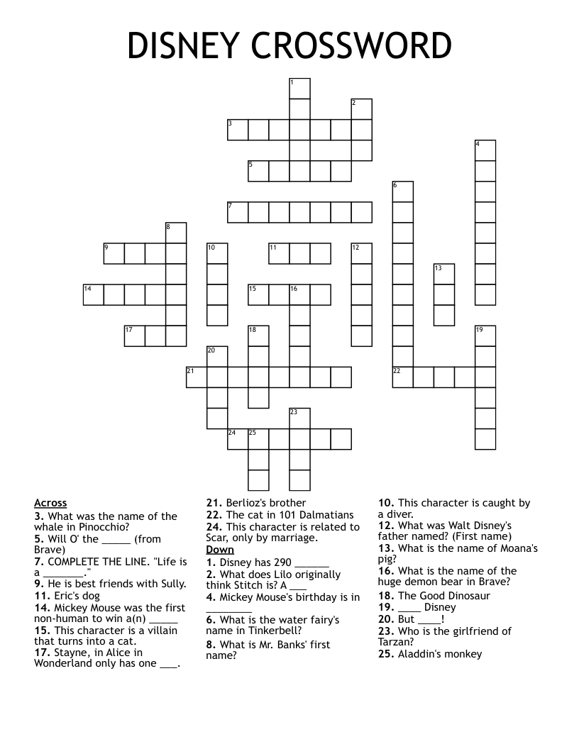 Printable Disney Crossword Puzzles Free Daily Crossword