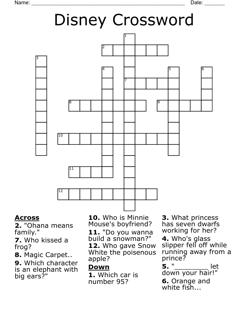 Printable Disney Crossword Puzzles Mom Printable
