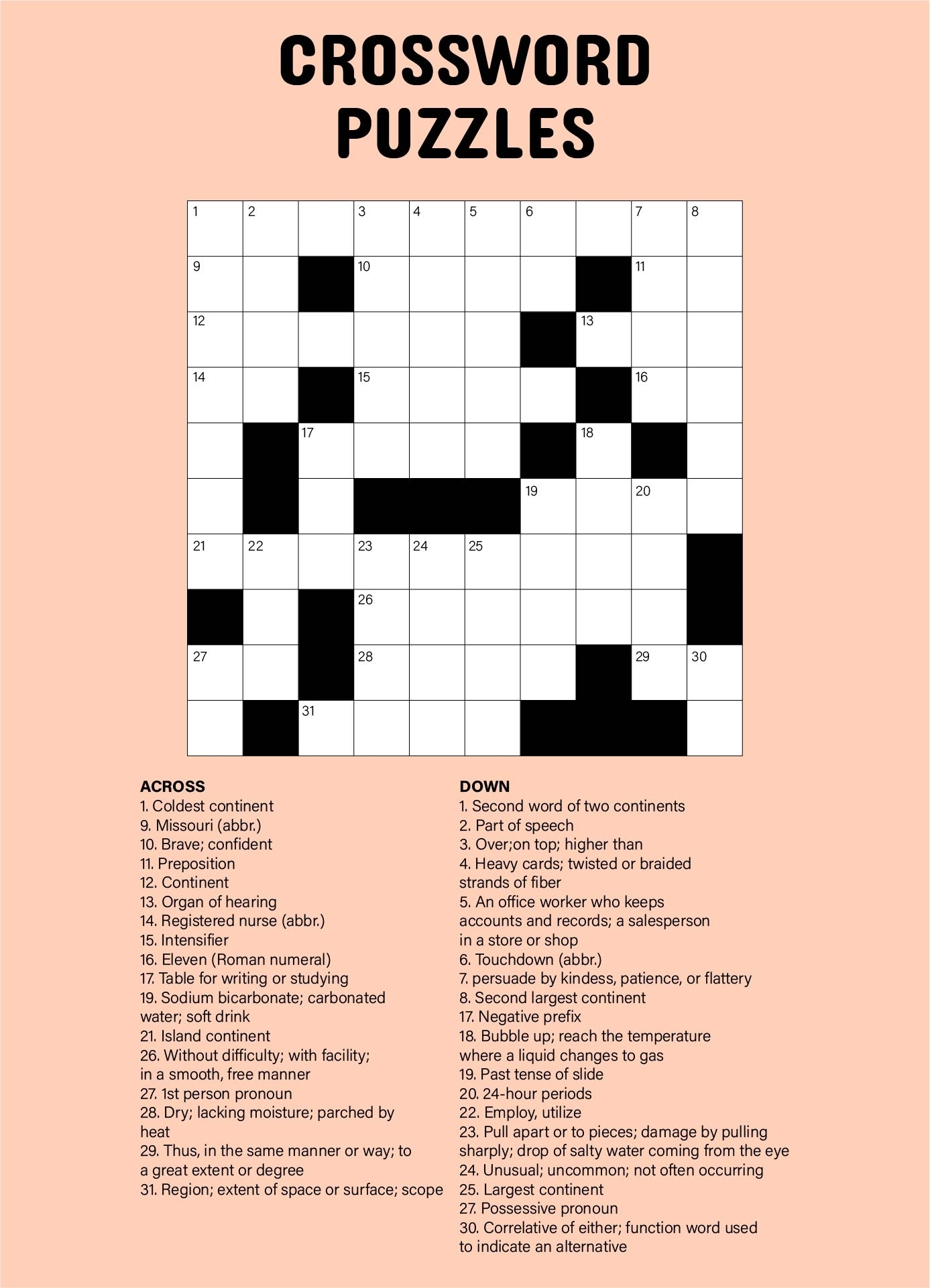 Printable Easy Crossword Puzzles Pdf Free Printable Crosswords