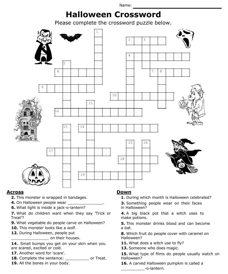 Printable Halloween Crossword Puzzles All FREE Printables