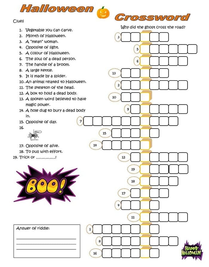 Printable Halloween Crossword Puzzles PrintableLib