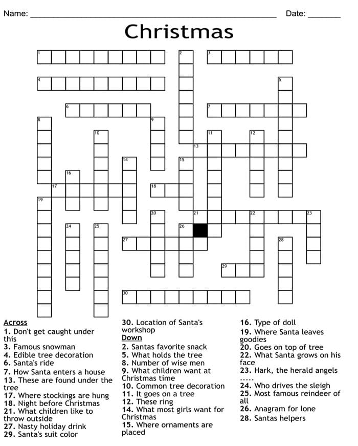 Printable Hard Printable Christmas Crossword Puzzles Free Download 