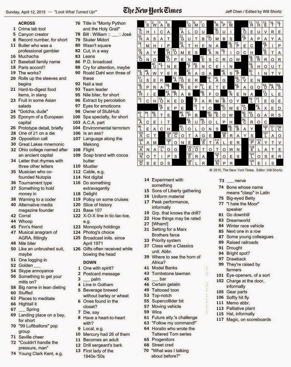 Printable New York Times Crossword Puzzle