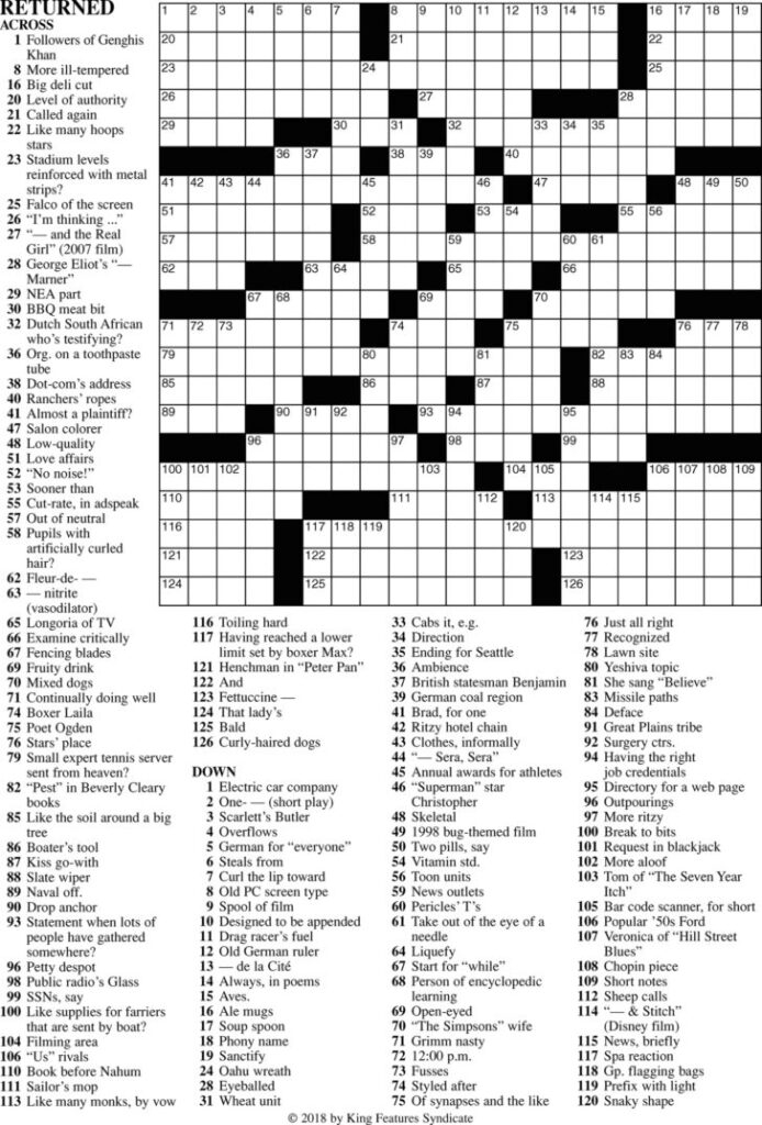 Printable Premier Sunday Crossword Free Printable Crosswords