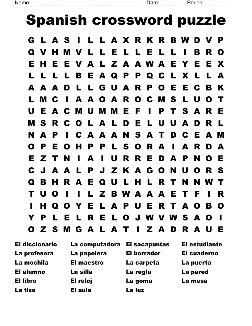 Printable Spanish Crossword Puzzle FREE Printable HQ