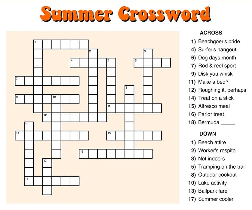 Printable Summer Crossword Puzzles Hard Free Download And Print For You