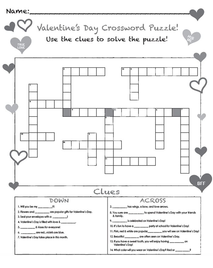 Printable Valentine Crossword Puzzles With Answers Free Download And 