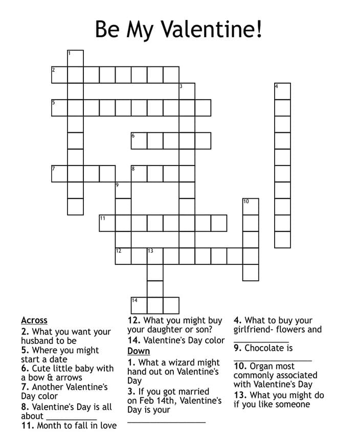 Printable Valentine Crossword Puzzles With Answers Free Download And 