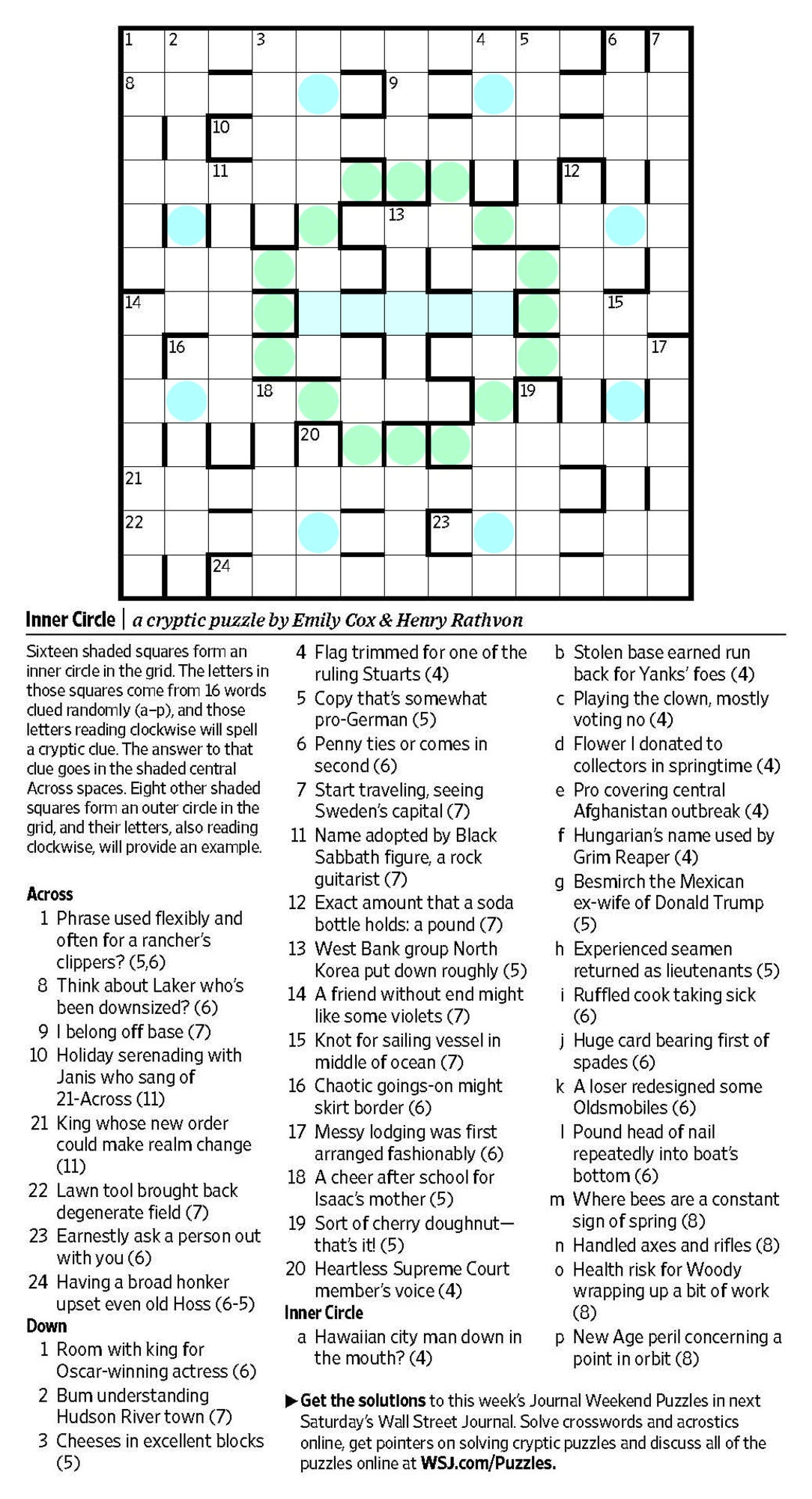 Rows Garden Saturday Puzzle Wsj Puzzles Wsj Printable Wsj James 