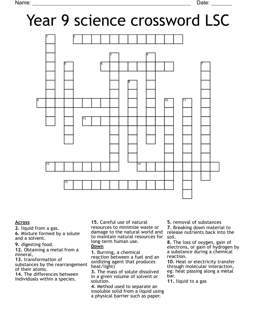 Science Crossword Puzzles Free Printable Crosswords