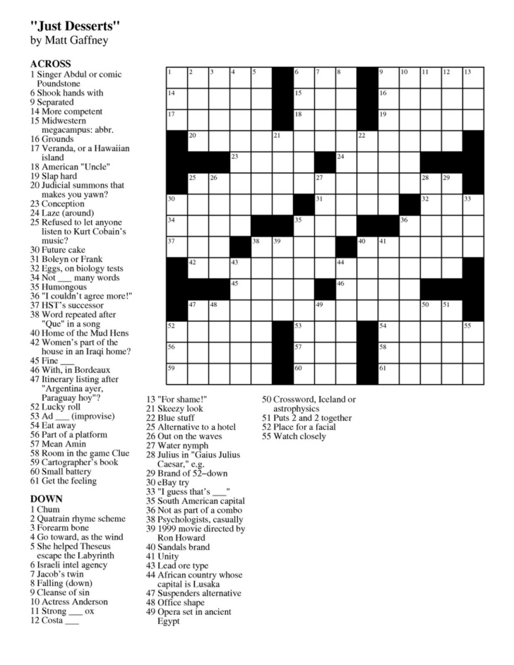 Seven Free Daily Printable Crossword Puzzles James Crossword Puzzles
