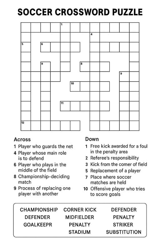 Soccer Crossword Puzzles Difficult Free Download And Print For You 