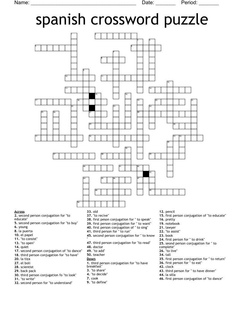Spanish Crosswords Printable Printable Crossword Puzzles