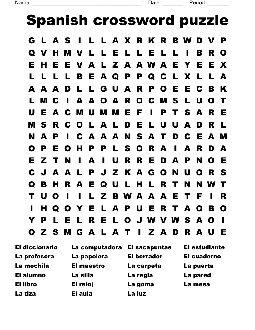 Spanish Crosswords Printable Printable Crossword Puzzles