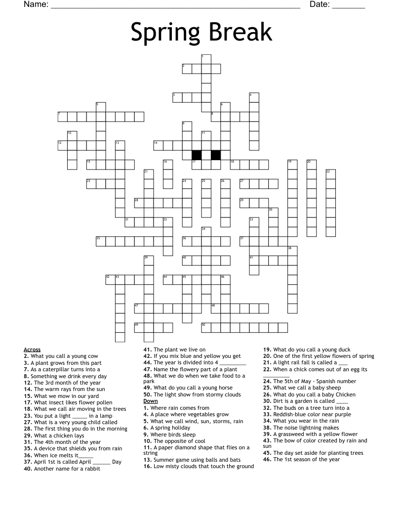 Spring Crossword Printable