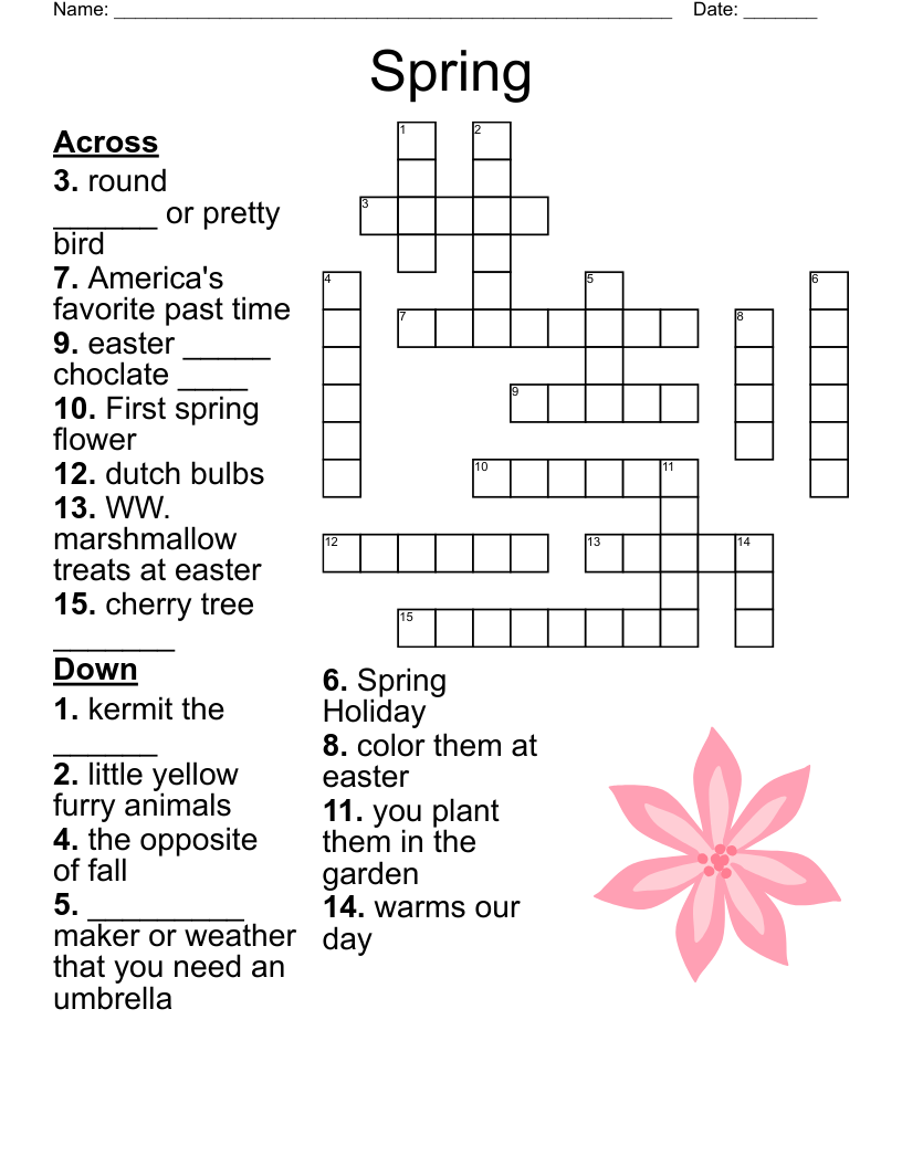Spring Crossword Puzzle Printable Printable Calendar